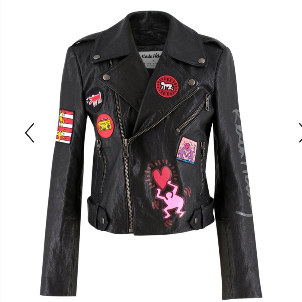 ALICE & OLIVIA x  KEITH HARING CODY LEATHER JACKET SMALL RETAIL $1200